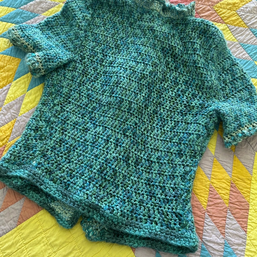 SALE❣️Green & Blue Crochet & Hand Knit Women's Cardigan. Fits many sizes. - Picture 7 of 9